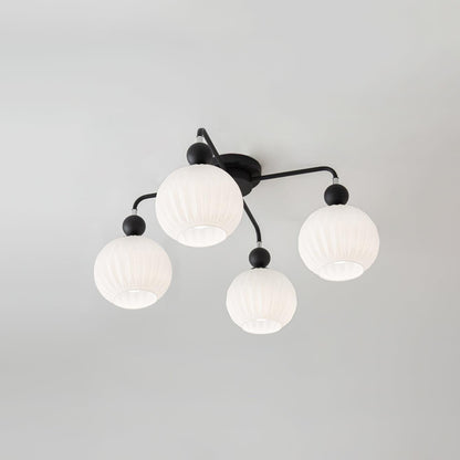 Renee Ceiling Light | Green Metal & White Glass | 4, 5, or 8 Heads