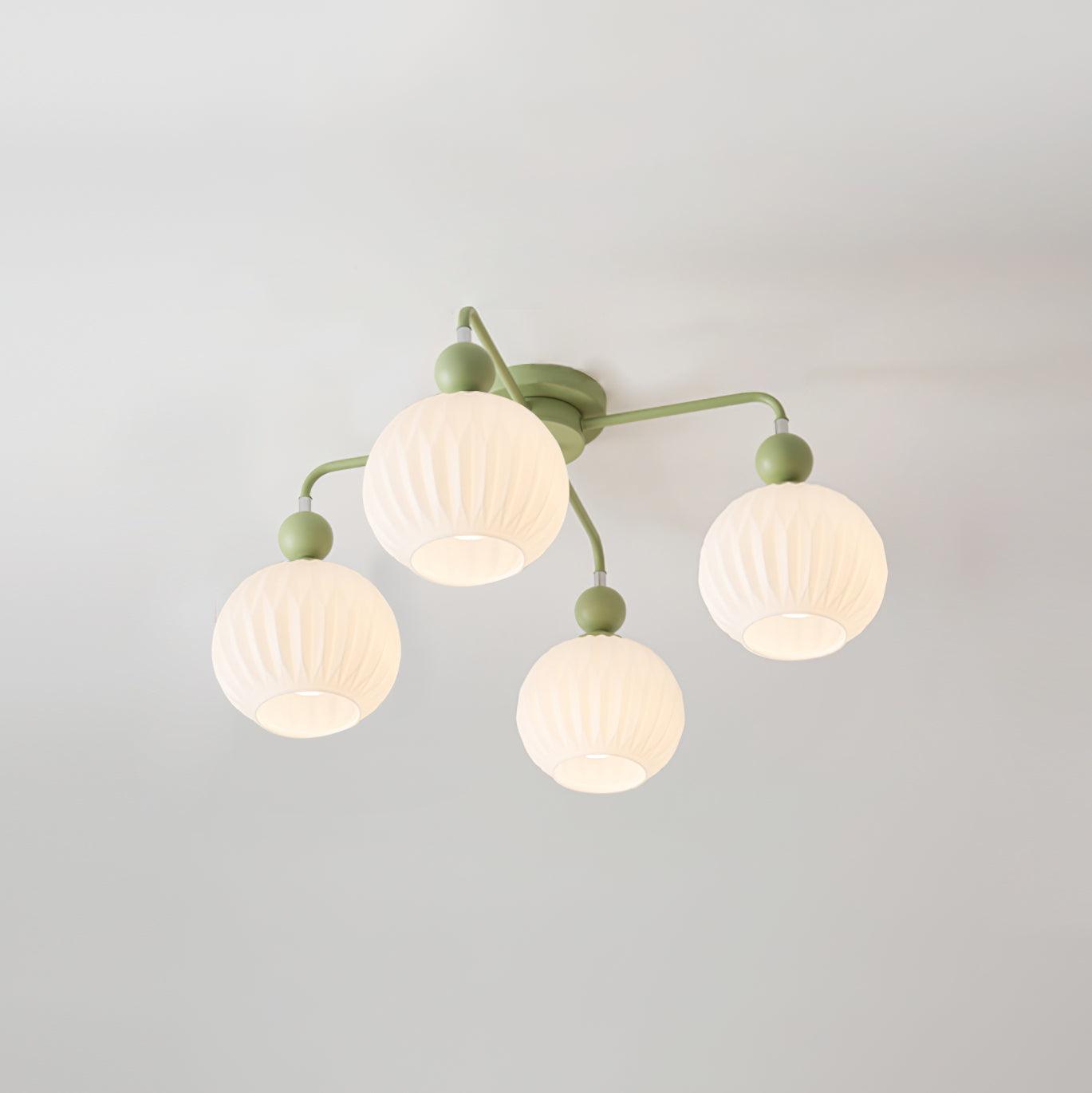 Renee Ceiling Light | Green Metal & White Glass | 4, 5, or 8 Heads