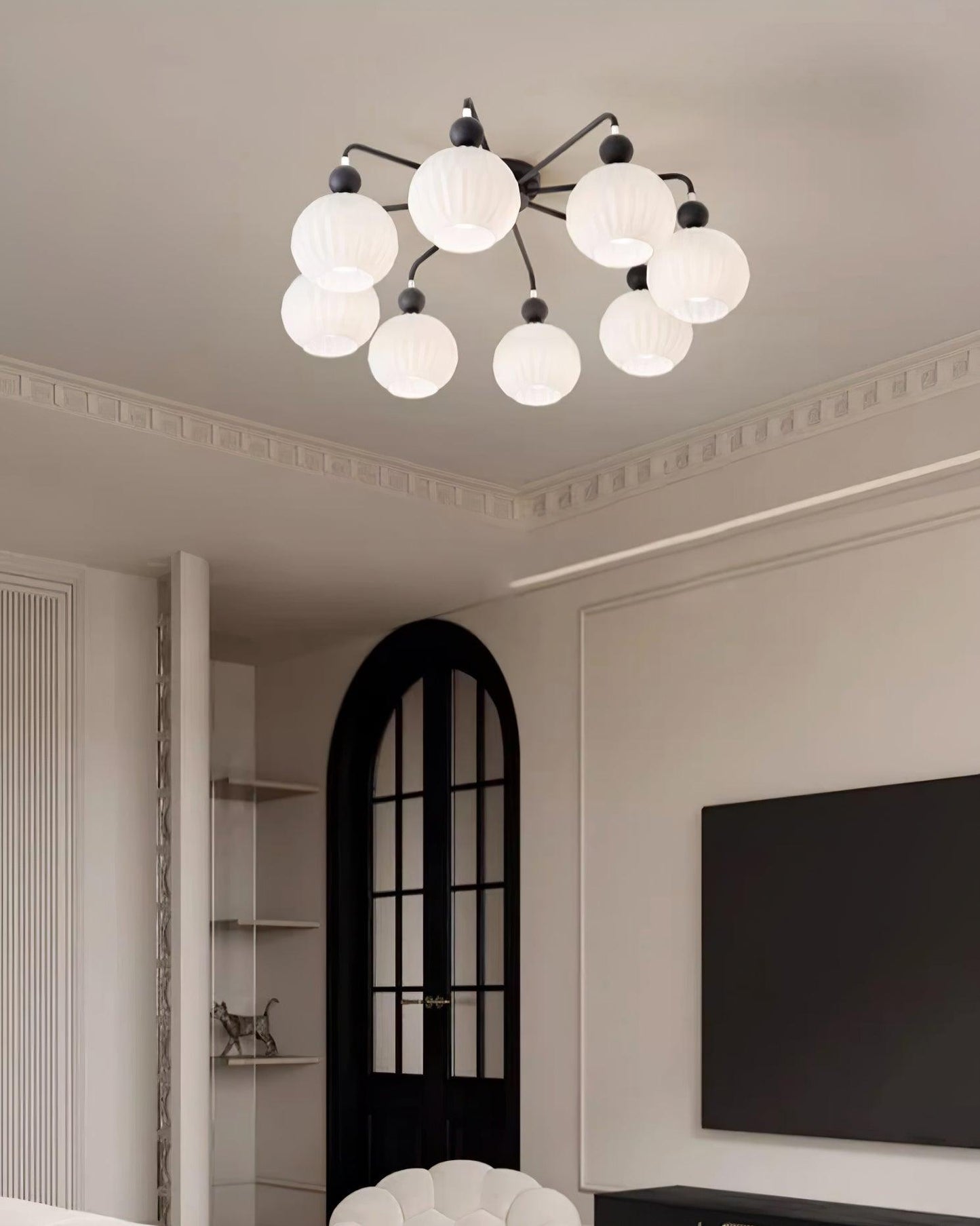 Renee Ceiling Light | Green Metal & White Glass | 4, 5, or 8 Heads