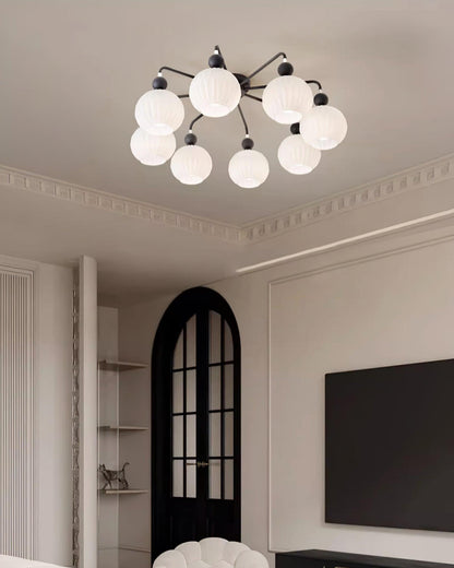 Renee Ceiling Light | Green Metal & White Glass | 4, 5, or 8 Heads