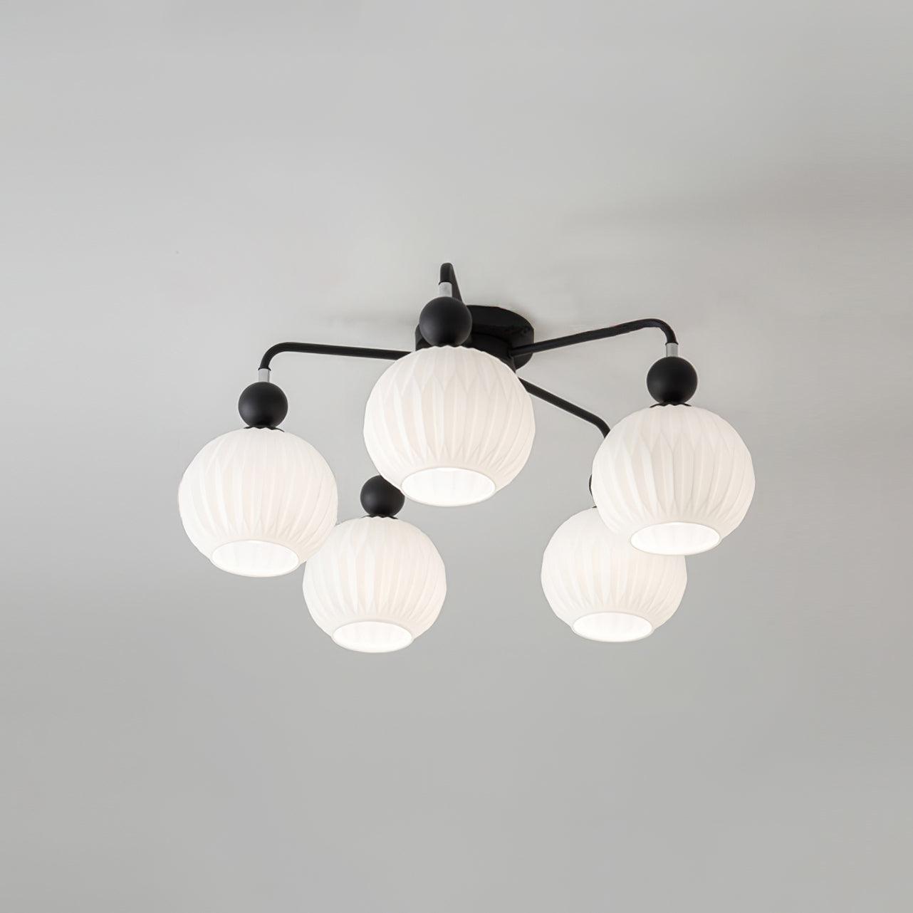 Renee Ceiling Light | Green Metal & White Glass | 4, 5, or 8 Heads