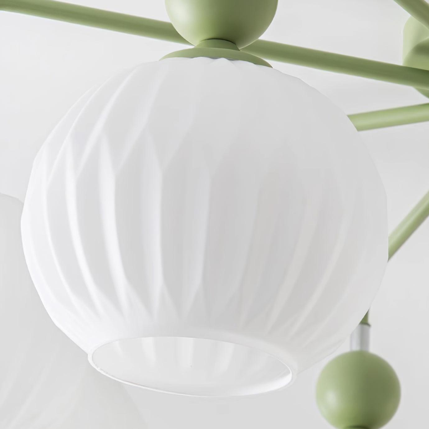 Renee Ceiling Light | Green Metal & White Glass | 4, 5, or 8 Heads