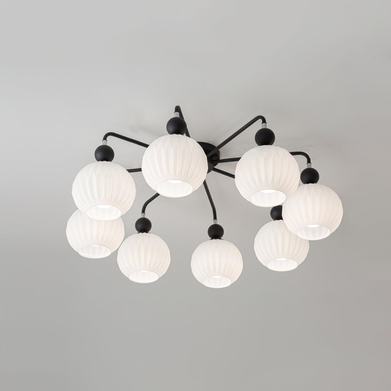 Renee Ceiling Light | Green Metal & White Glass | 4, 5, or 8 Heads
