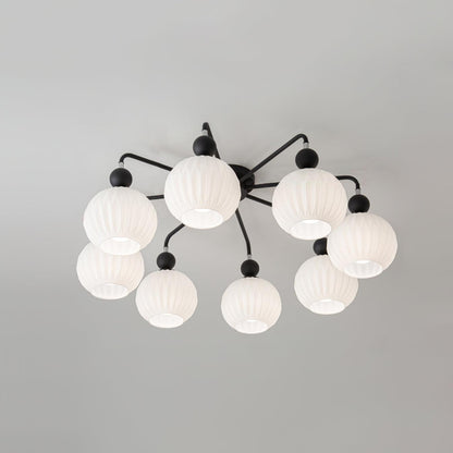 Renee Ceiling Light | Green Metal & White Glass | 4, 5, or 8 Heads