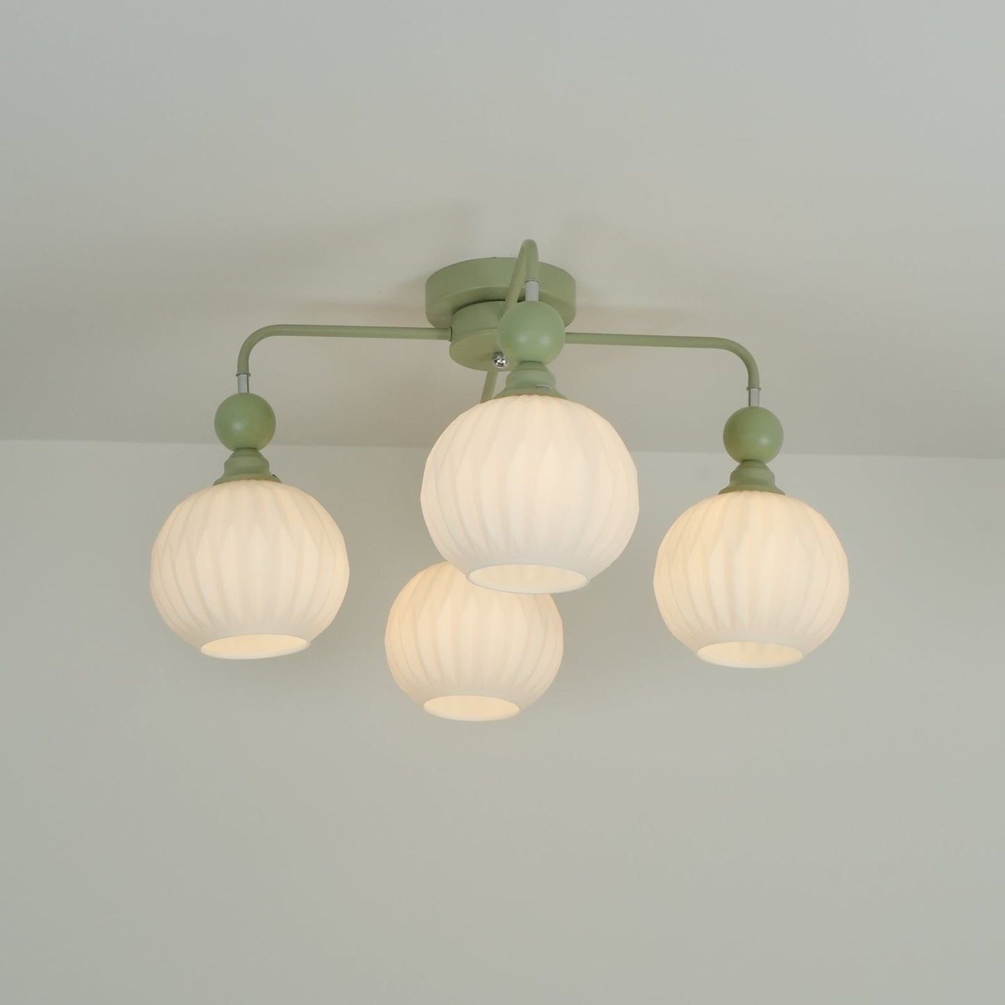 Renee Ceiling Light | Green Metal & White Glass | 4, 5, or 8 Heads