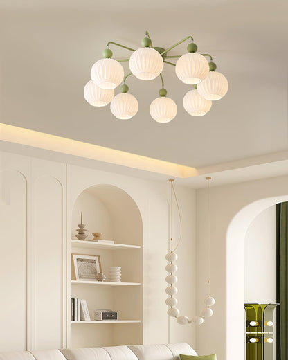 Renee Ceiling Light | Green Metal & White Glass | 4, 5, or 8 Heads
