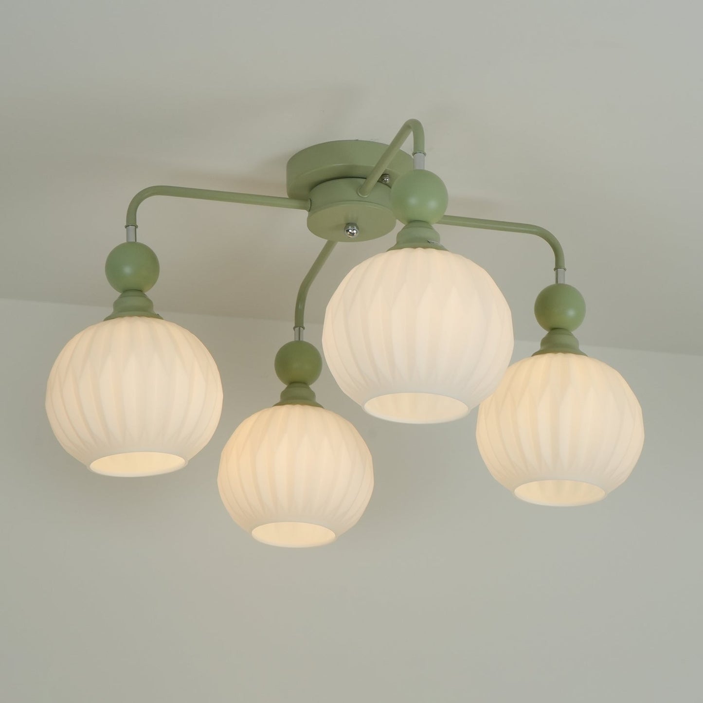 Renee Ceiling Light | Green Metal & White Glass | 4, 5, or 8 Heads