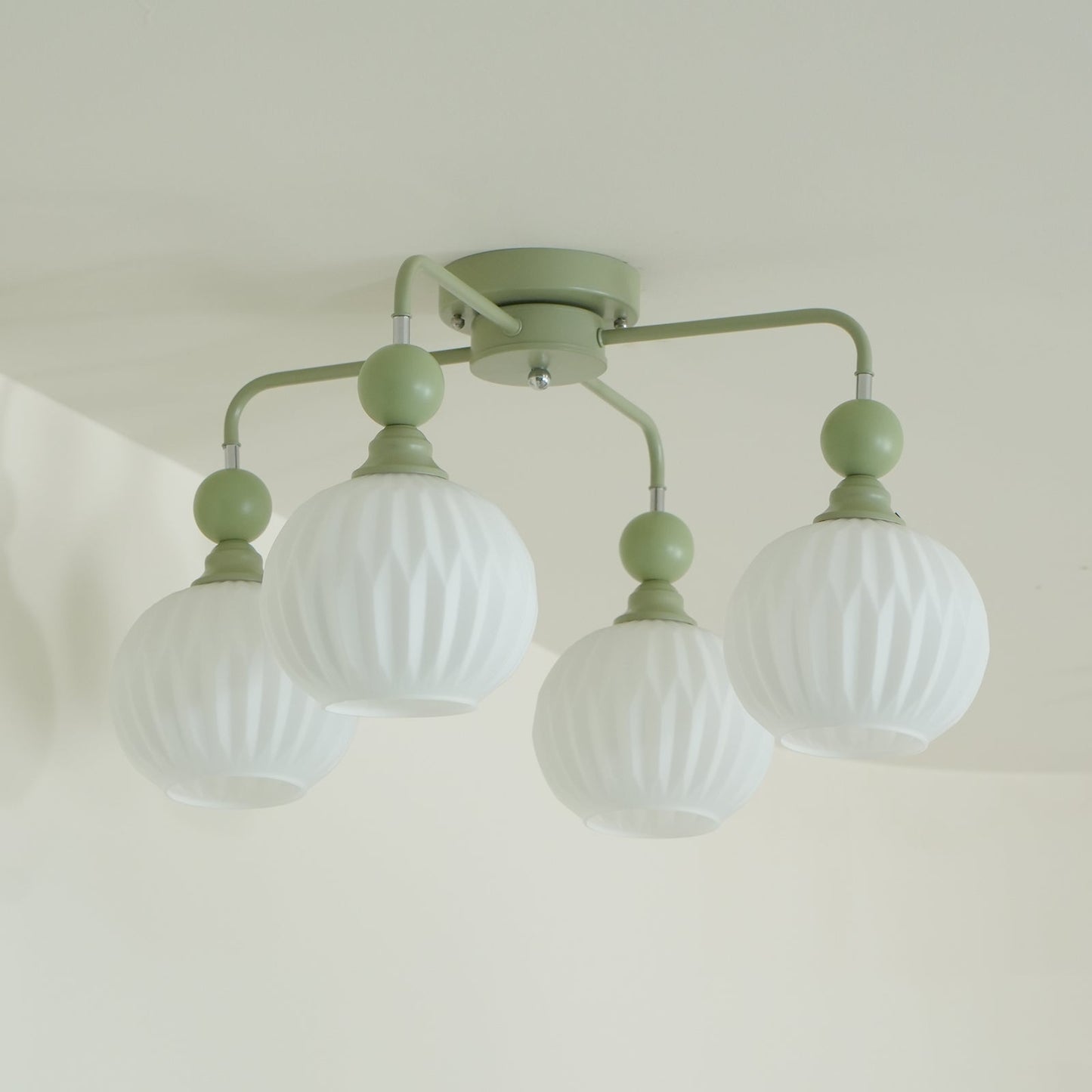 Renee Ceiling Light | Green Metal & White Glass | 4, 5, or 8 Heads