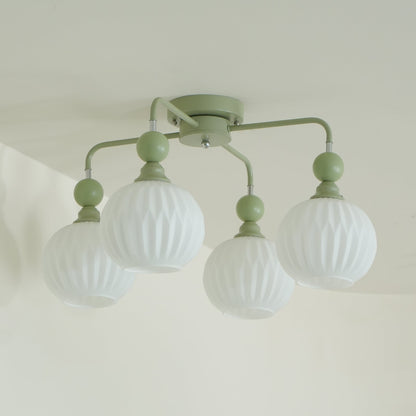 Renee Ceiling Light | Green Metal & White Glass | 4, 5, or 8 Heads