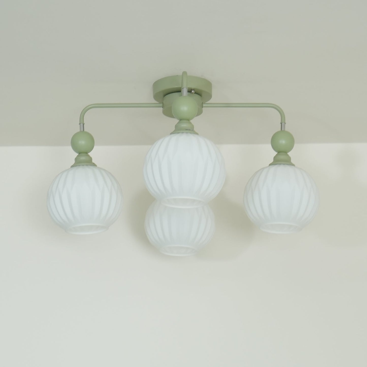 Renee Ceiling Light | Green Metal & White Glass | 4, 5, or 8 Heads