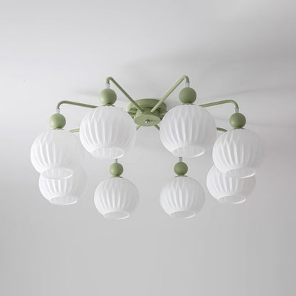 Renee Ceiling Light | Green Metal & White Glass | 4, 5, or 8 Heads