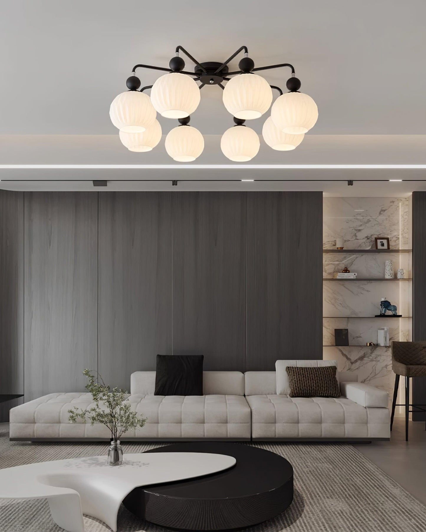 Renee Ceiling Light | Green Metal & White Glass | 4, 5, or 8 Heads