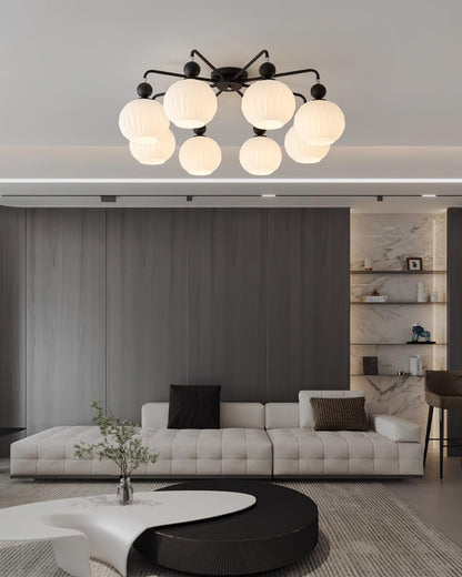 Renee Ceiling Light | Green Metal & White Glass | 4, 5, or 8 Heads