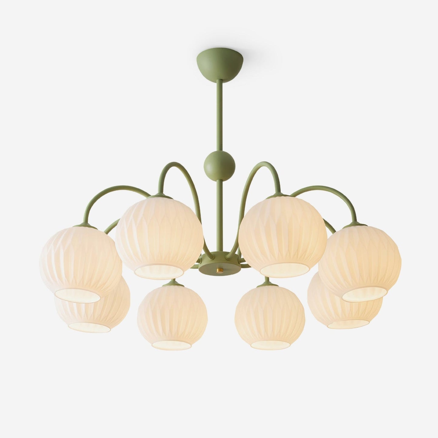 Renee Chandelier | Green Metal Frame & White Glass Shades | 3, 5, or 8 Lights