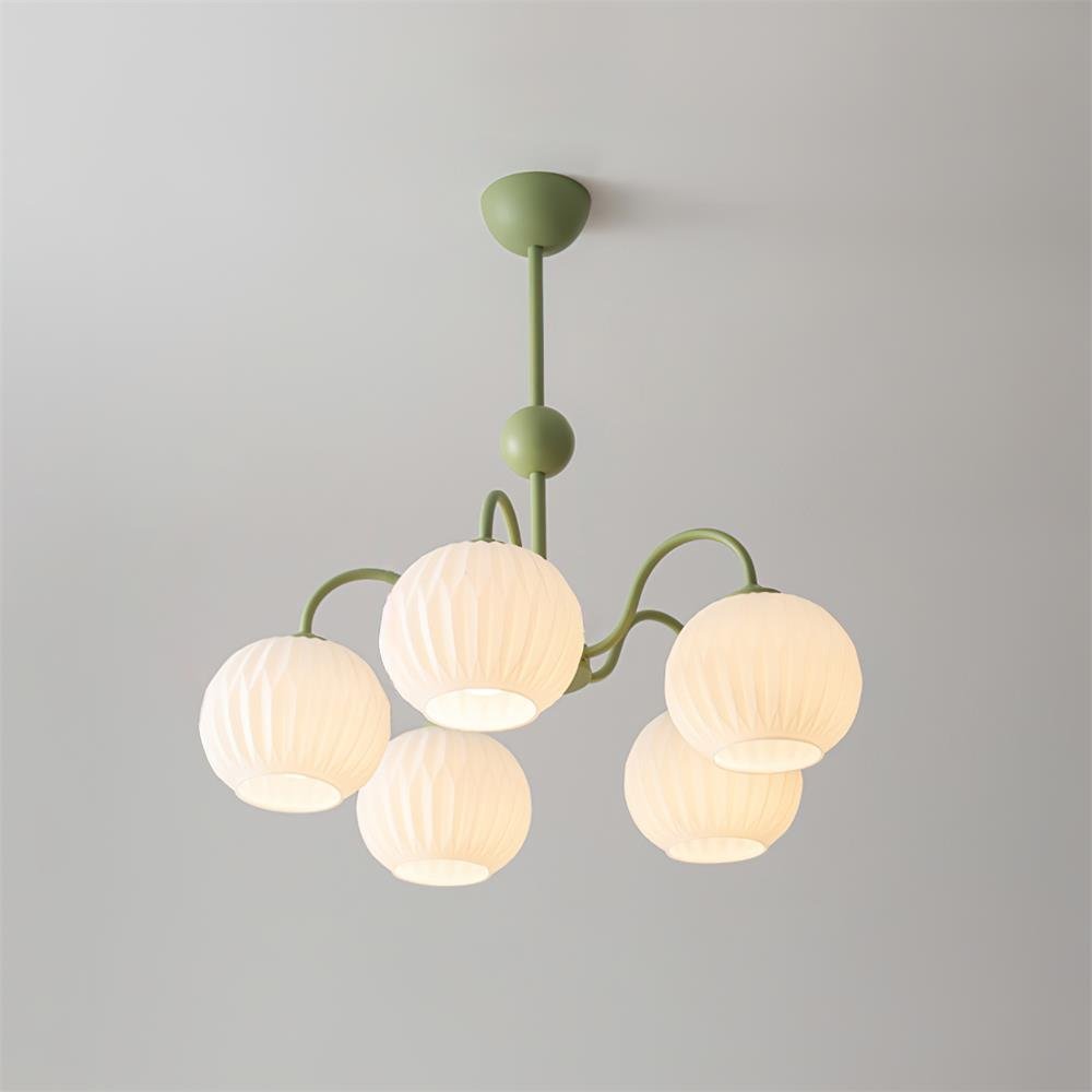 Renee Chandelier | Green Metal Frame & White Glass Shades | 3, 5, or 8 Lights
