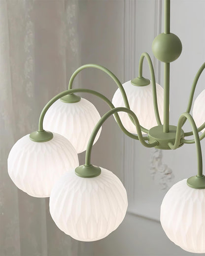 Renee Chandelier | Green Metal Frame & White Glass Shades | 3, 5, or 8 Lights