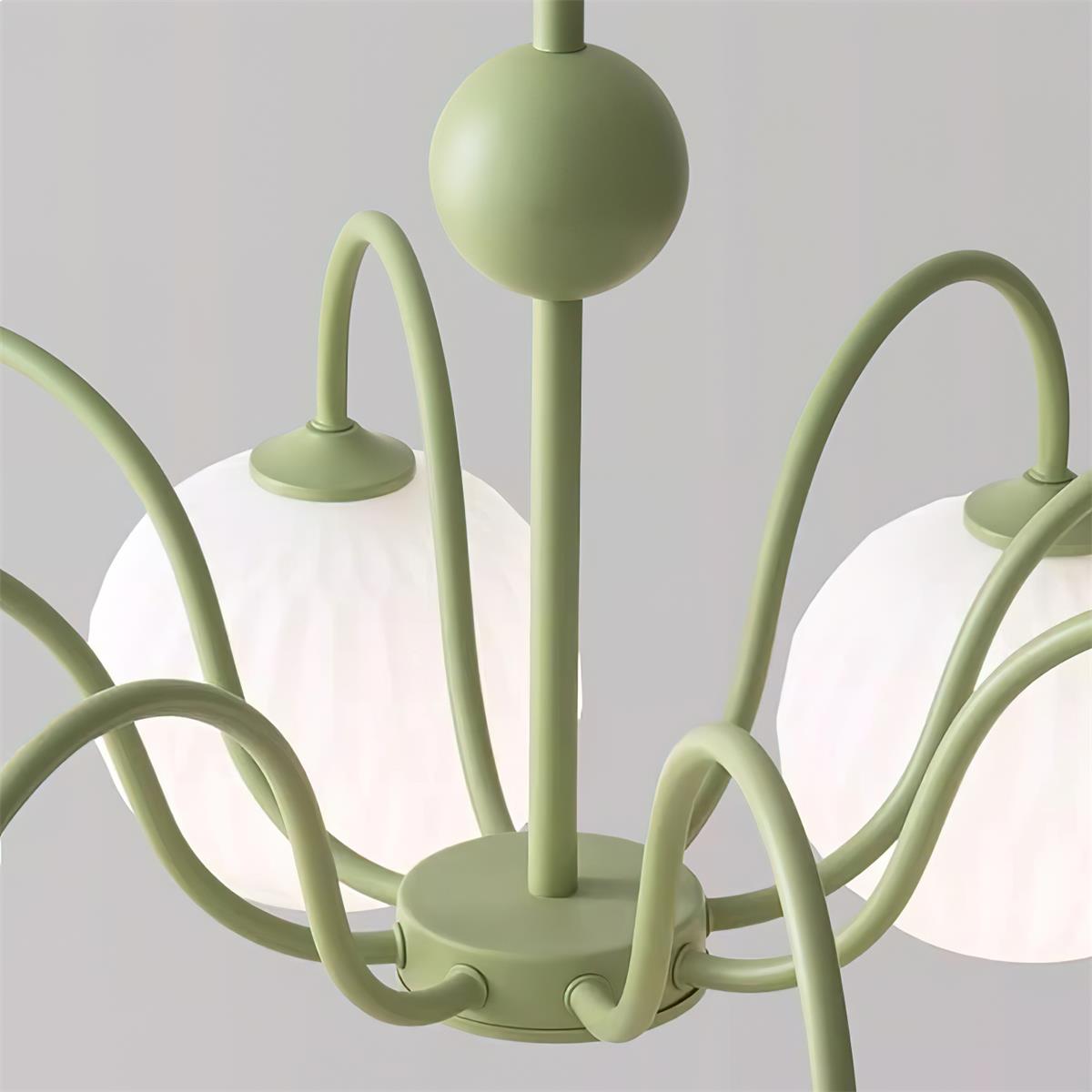 Renee Chandelier | Green Metal Frame & White Glass Shades | 3, 5, or 8 Lights