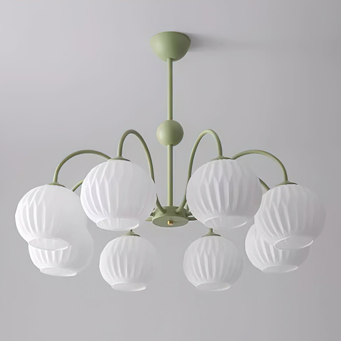 Renee Chandelier | Green Metal Frame & White Glass Shades | 3, 5, or 8 Lights