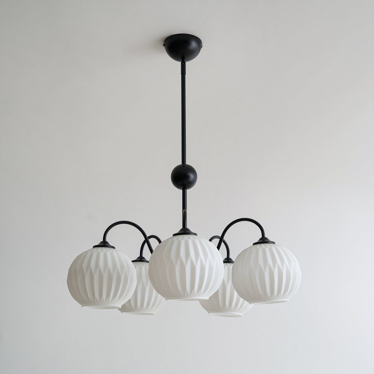 Renee Chandelier | Green Metal Frame & White Glass Shades | 3, 5, or 8 Lights
