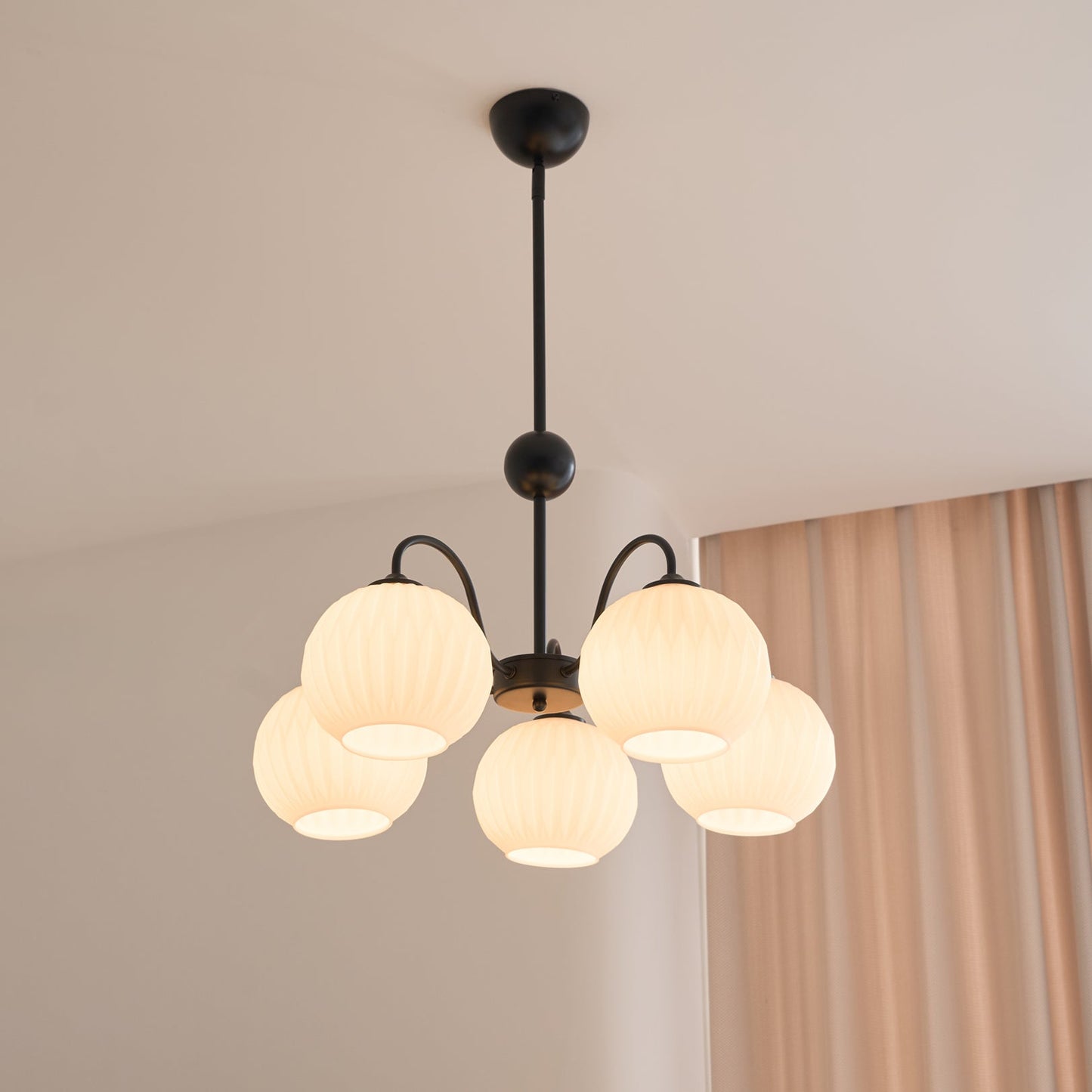Renee Chandelier | Green Metal Frame & White Glass Shades | 3, 5, or 8 Lights