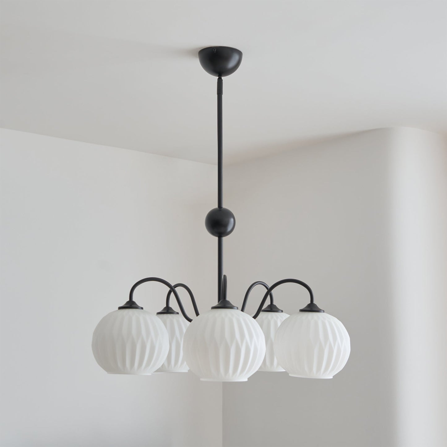 Renee Chandelier | Green Metal Frame & White Glass Shades | 3, 5, or 8 Lights