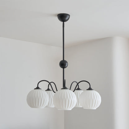 Renee Chandelier | Green Metal Frame & White Glass Shades | 3, 5, or 8 Lights