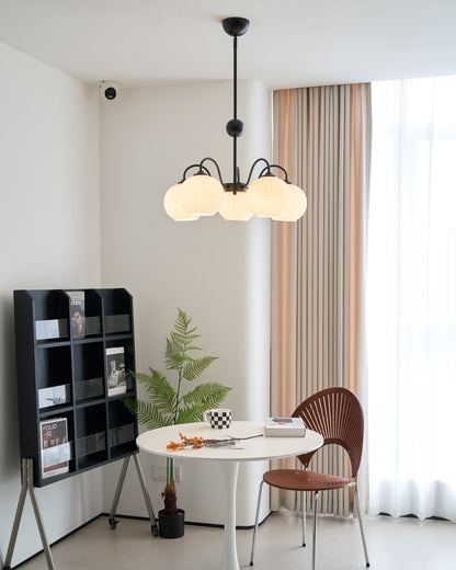Renee Chandelier | Green Metal Frame & White Glass Shades | 3, 5, or 8 Lights