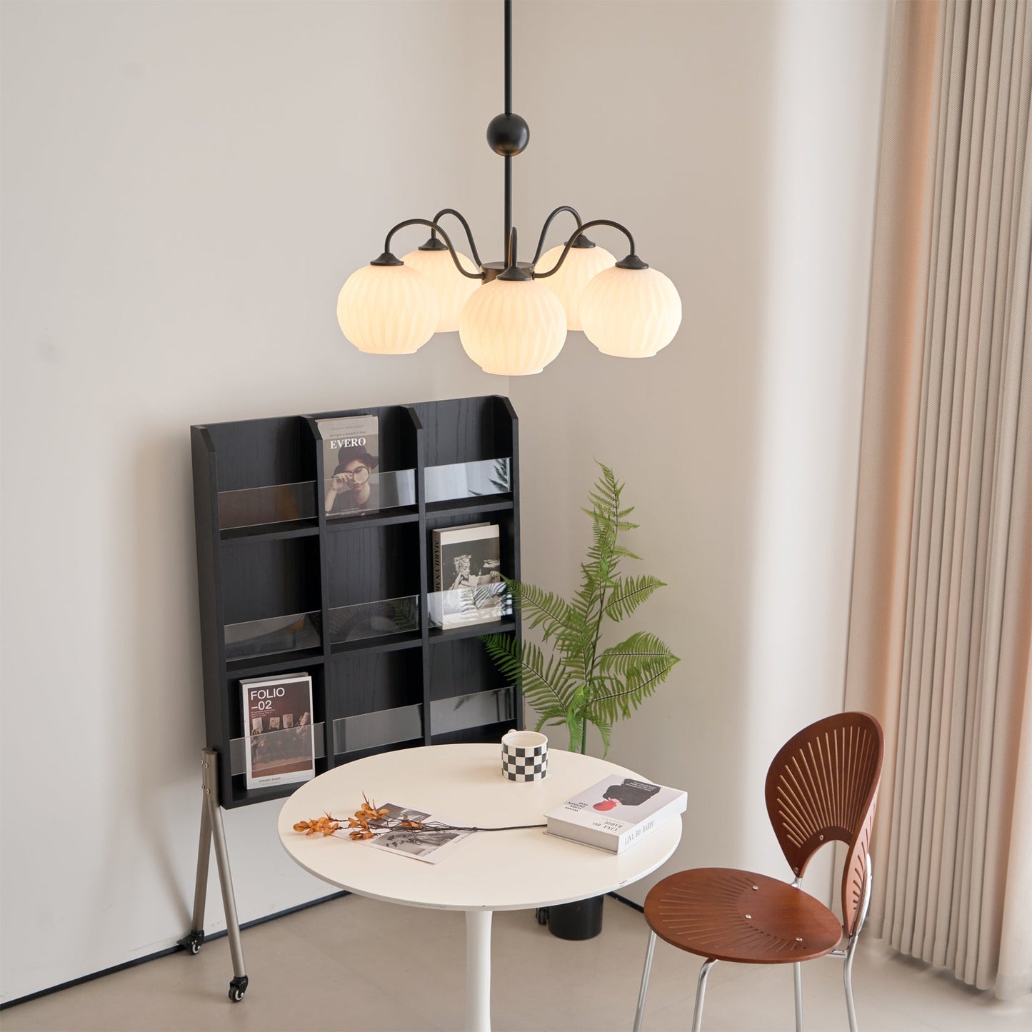 Renee Chandelier | Green Metal Frame & White Glass Shades | 3, 5, or 8 Lights