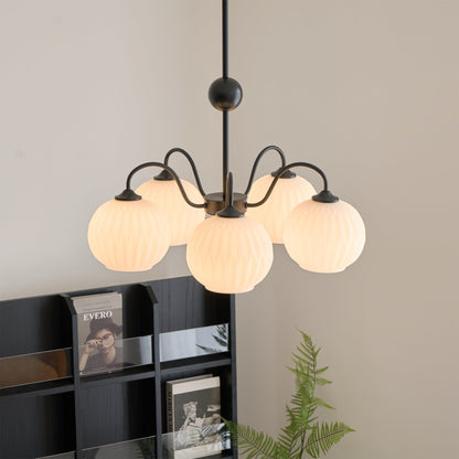 Renee Chandelier | Green Metal Frame & White Glass Shades | 3, 5, or 8 Lights