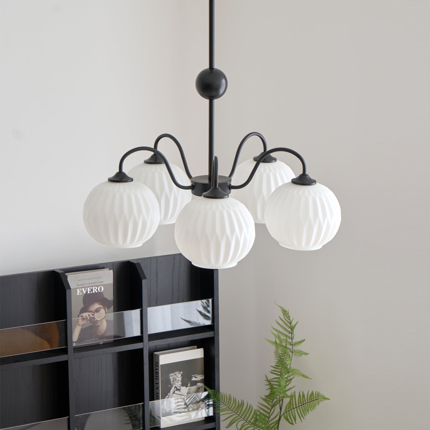 Renee Chandelier | Green Metal Frame & White Glass Shades | 3, 5, or 8 Lights
