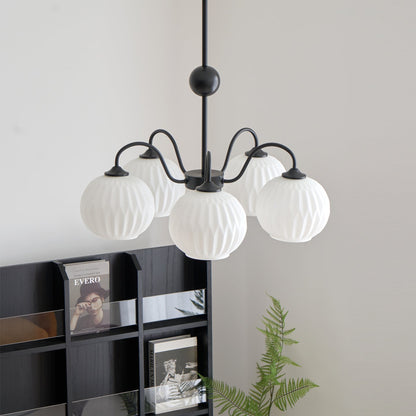 Renee Chandelier | Green Metal Frame & White Glass Shades | 3, 5, or 8 Lights