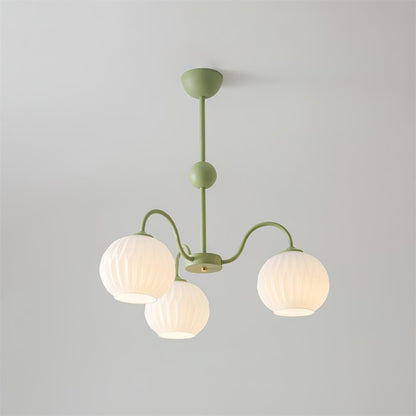 Renee Chandelier | Green Metal Frame & White Glass Shades | 3, 5, or 8 Lights