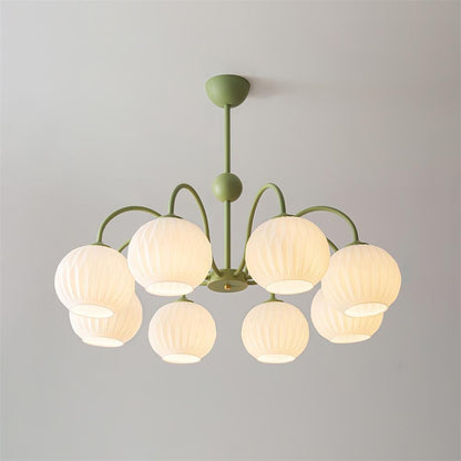 Renee Chandelier | Green Metal Frame & White Glass Shades | 3, 5, or 8 Lights
