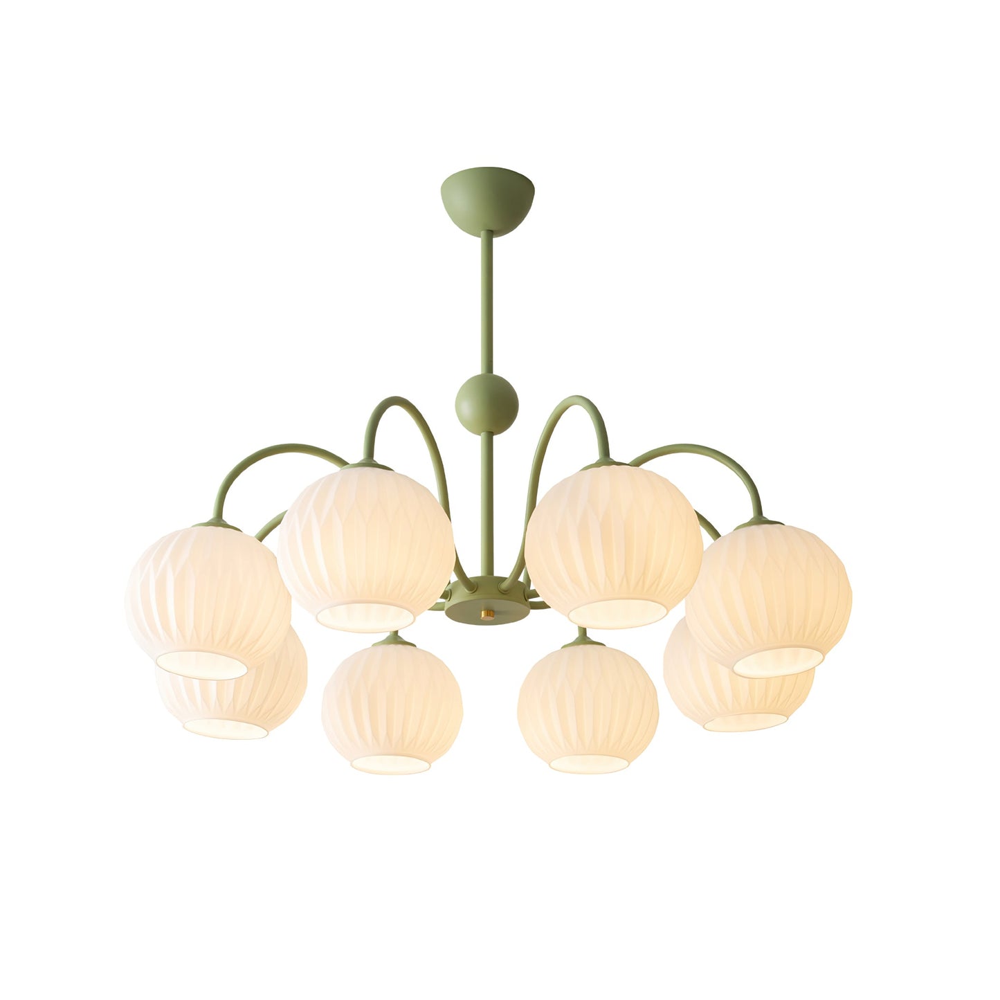 Renee Chandelier | Green Metal Frame & White Glass Shades | 3, 5, or 8 Lights