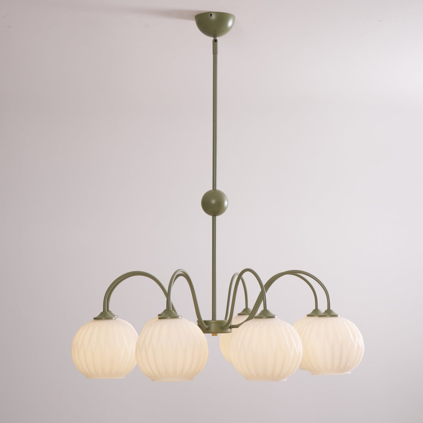 Renee Chandelier | Green Metal Frame & White Glass Shades | 3, 5, or 8 Lights