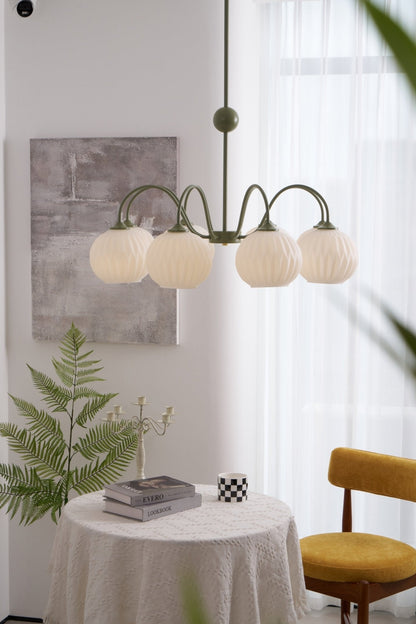 Renee Chandelier | Green Metal Frame & White Glass Shades | 3, 5, or 8 Lights