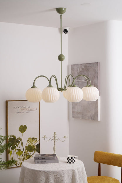 Renee Chandelier | Green Metal Frame & White Glass Shades | 3, 5, or 8 Lights