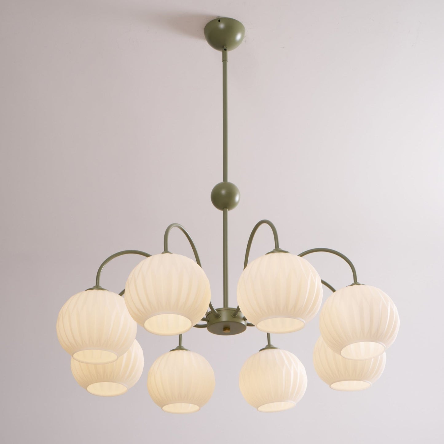 Renee Chandelier | Green Metal Frame & White Glass Shades | 3, 5, or 8 Lights