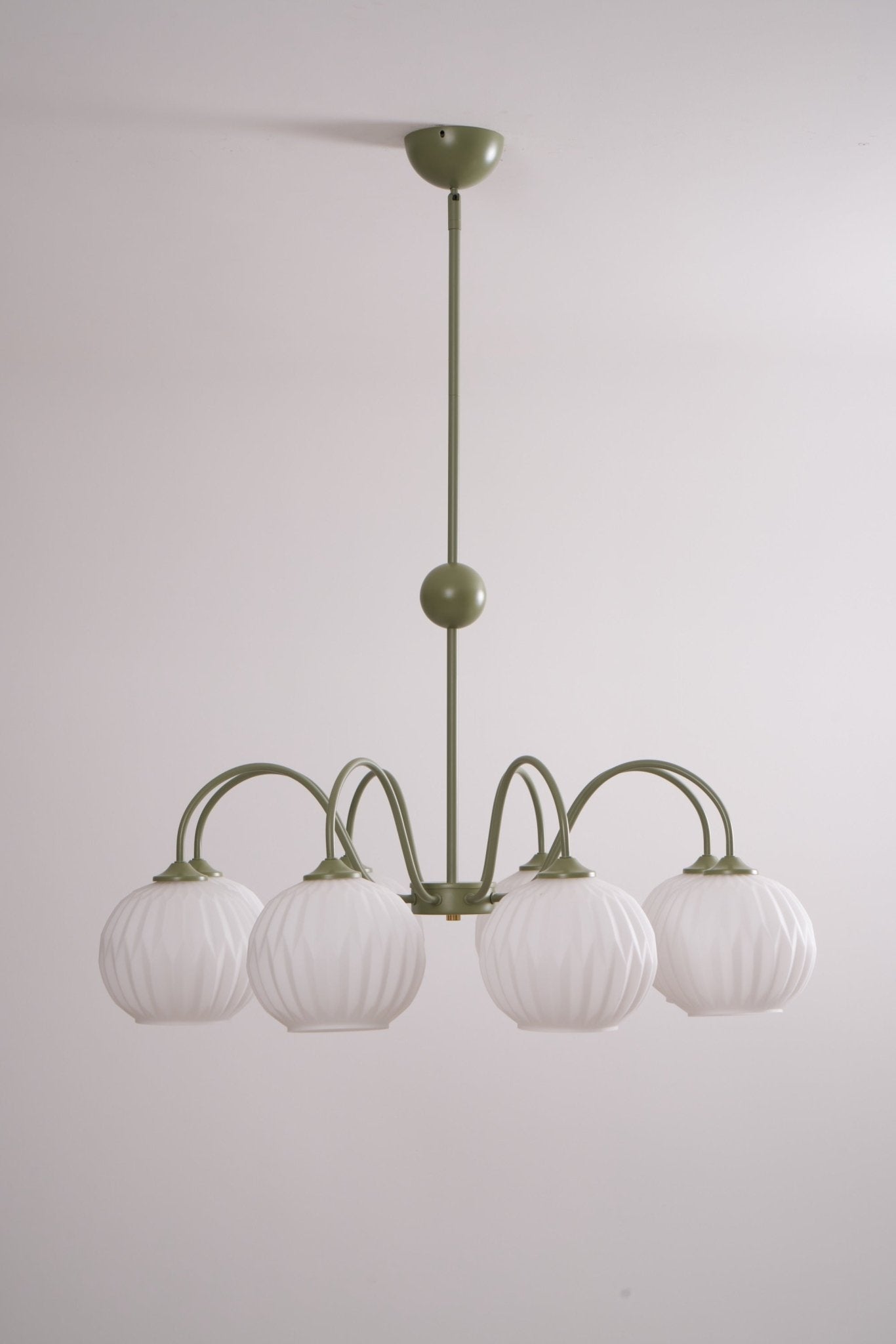 Renee Chandelier | Green Metal Frame & White Glass Shades | 3, 5, or 8 Lights
