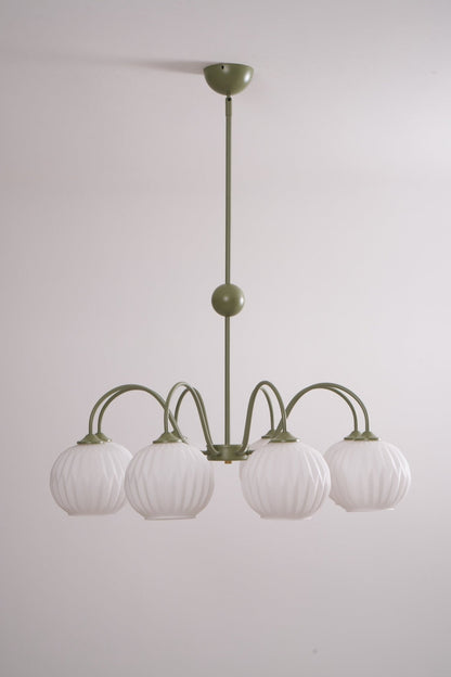Renee Chandelier | Green Metal Frame & White Glass Shades | 3, 5, or 8 Lights