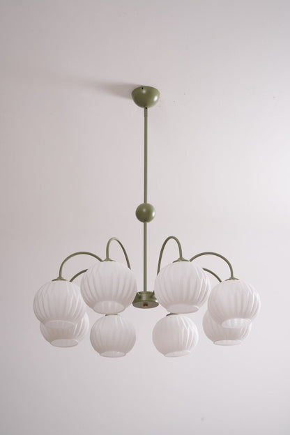 Renee Chandelier | Green Metal Frame & White Glass Shades | 3, 5, or 8 Lights