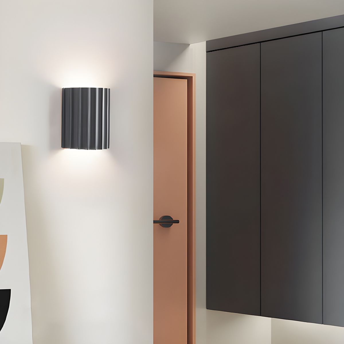 Resin Ribbed Wall Lamp | Matte Black Finish | 14cm Diameter