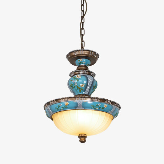 Retro Floral Ceiling Light | Resin & Glass | Blue and White