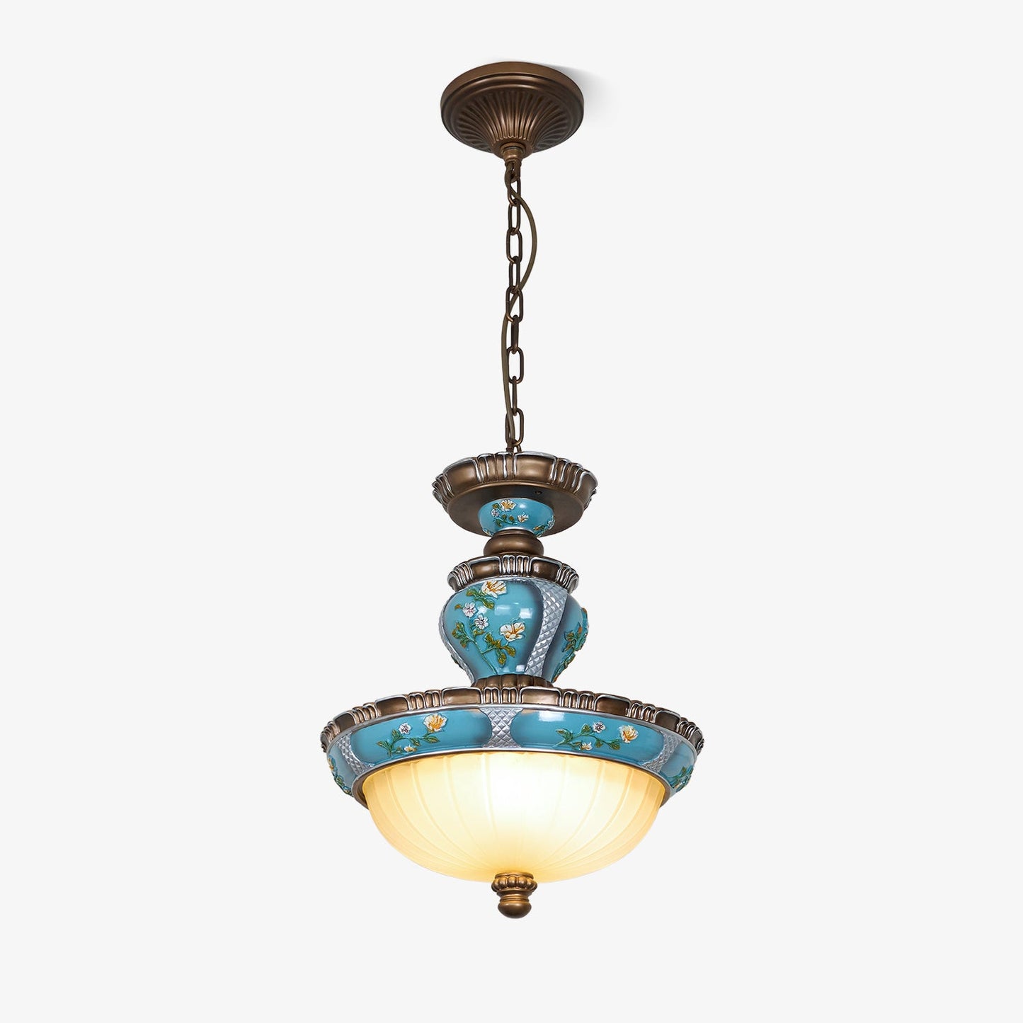 Retro Floral Ceiling Light | Resin & Glass | Blue and White