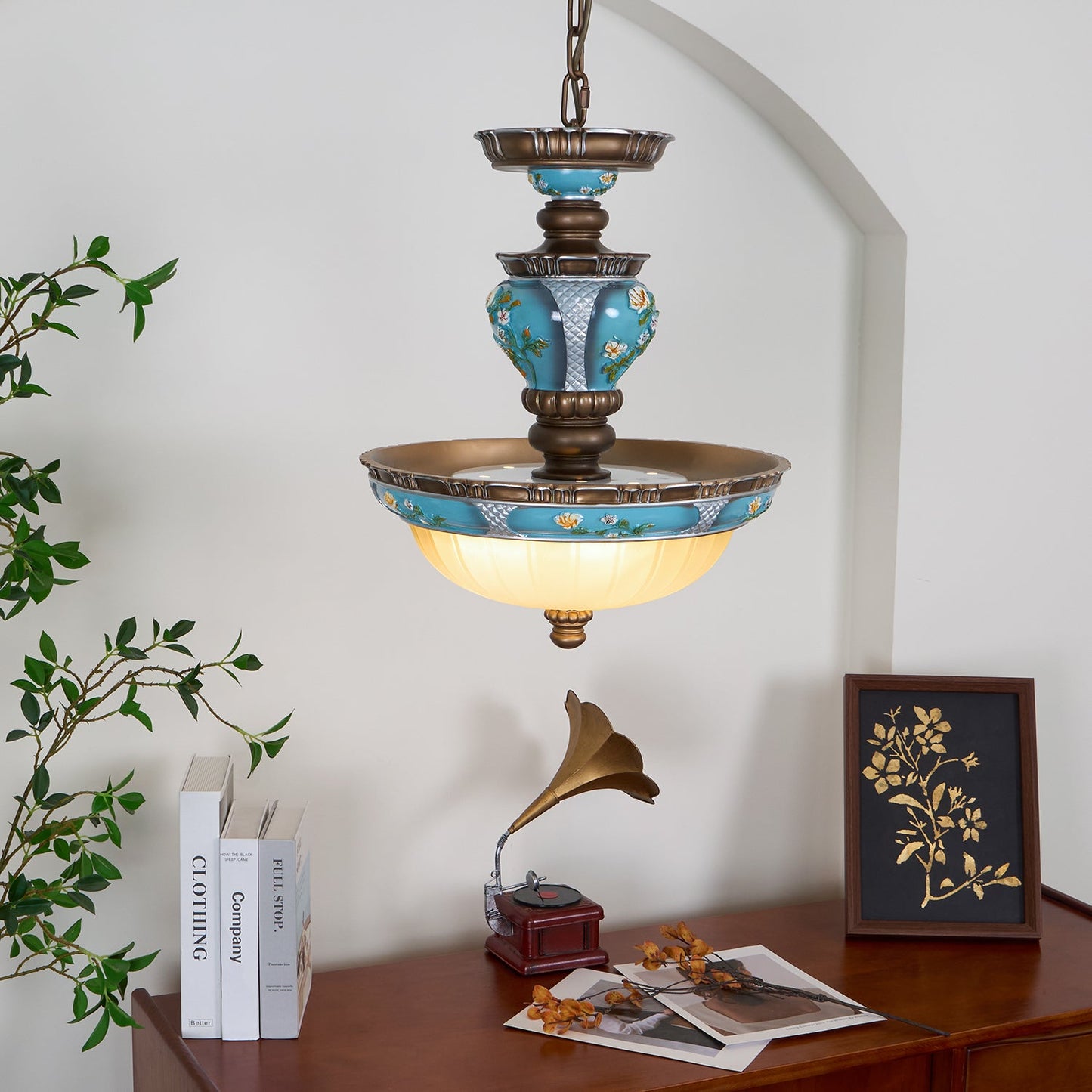 Retro Floral Ceiling Light | Resin & Glass | Blue and White