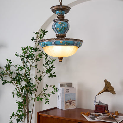 Retro Floral Ceiling Light | Resin & Glass | Blue and White