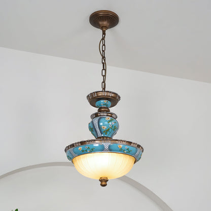 Retro Floral Ceiling Light | Resin & Glass | Blue and White
