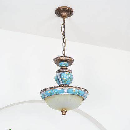 Retro Floral Ceiling Light | Resin & Glass | Blue and White