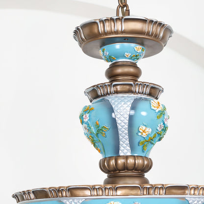 Retro Floral Ceiling Light | Resin & Glass | Blue and White