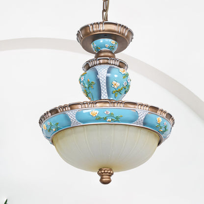 Retro Floral Ceiling Light | Resin & Glass | Blue and White